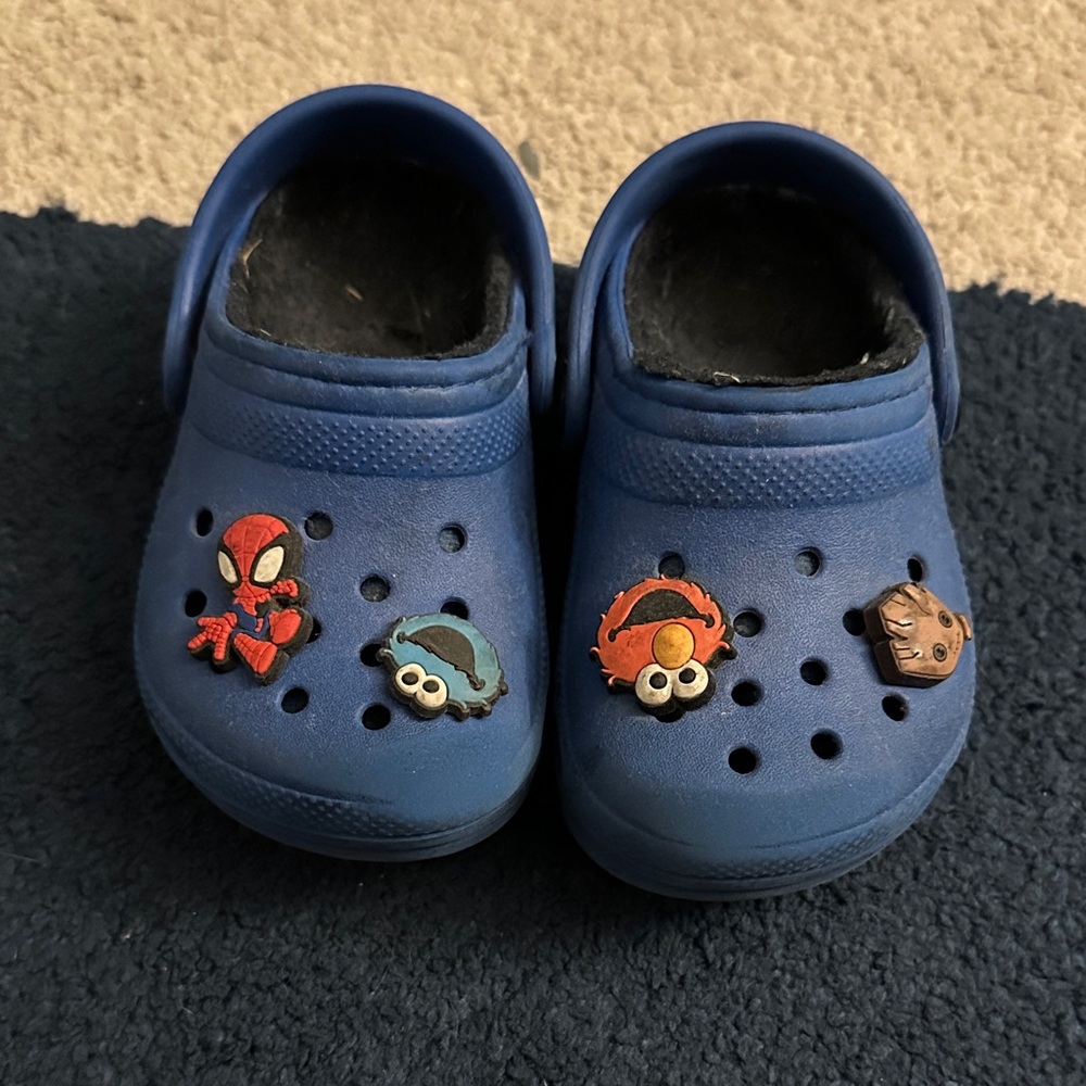 Blue Lined Toddler Crocs with Charms